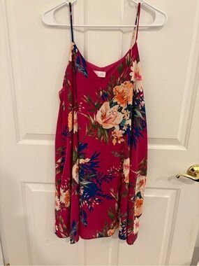 Magenta Floral Spaghetti Strap Dress